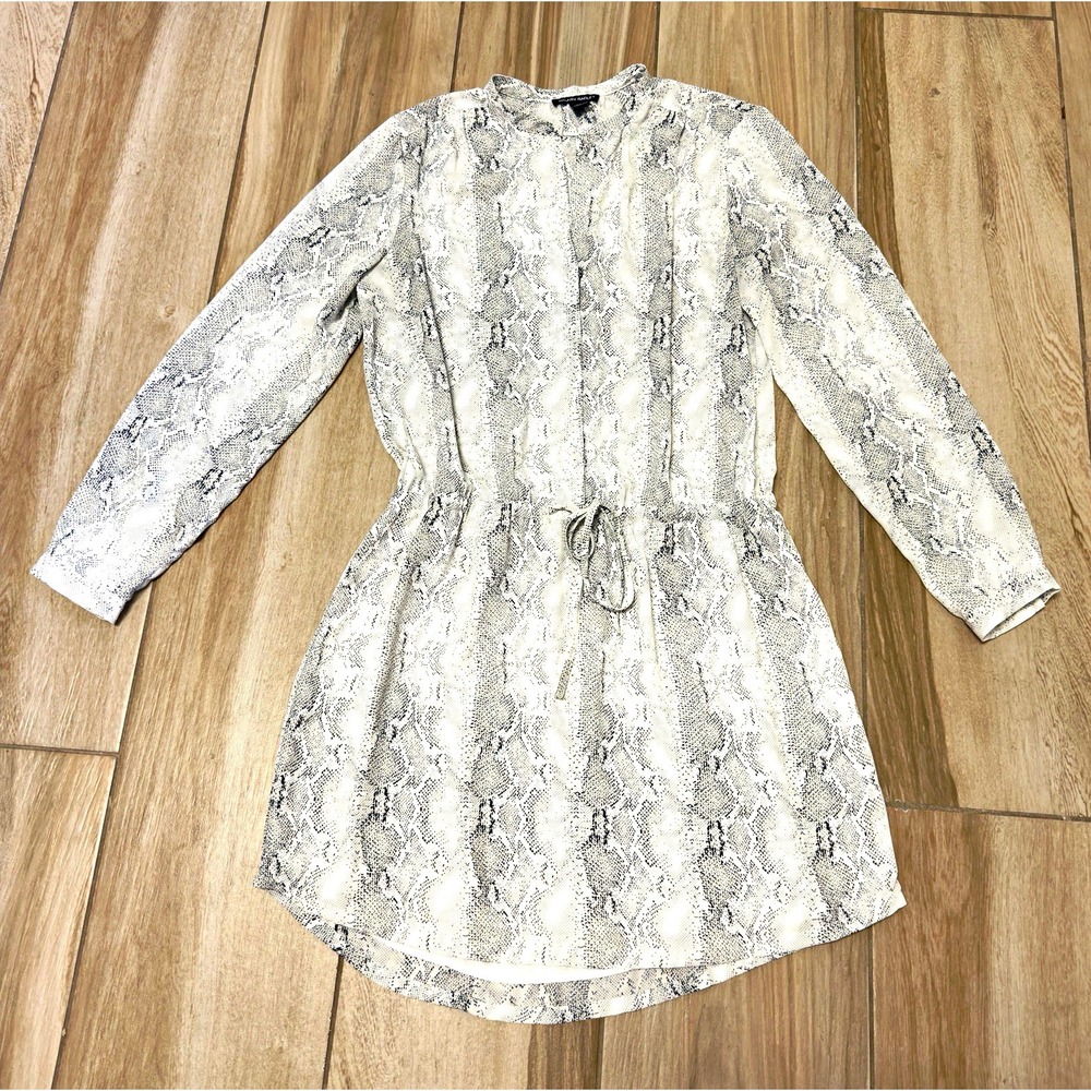 Hilary Radley Women's Snake Print V-Neck Long Sleeve Chiffon Dress Lined M